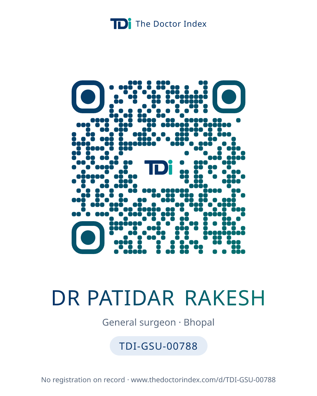 QR card for Dr Patidar Rakesh, TDI-GSU-00788