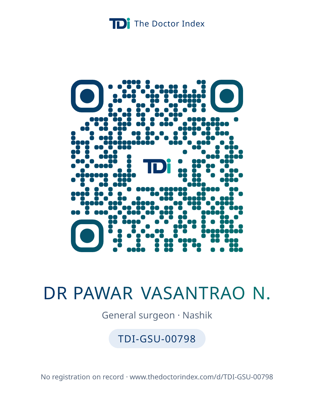 QR card for Dr Pawar Vasantrao N., TDI-GSU-00798