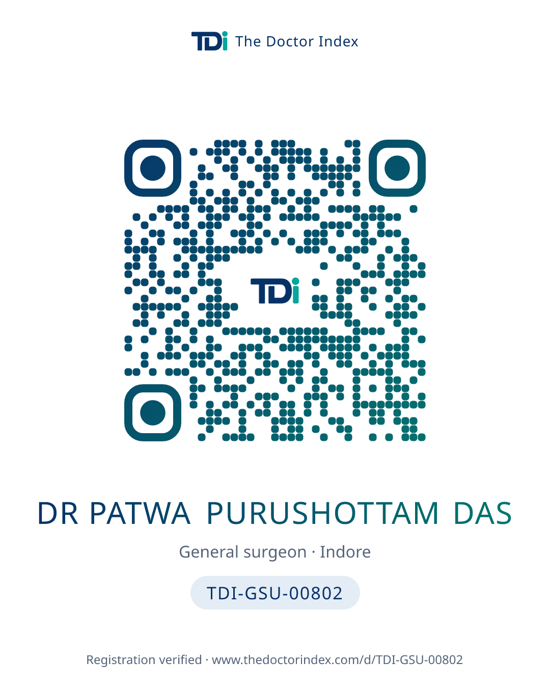 QR card for Dr Patwa Purushottam Das, TDI-GSU-00802