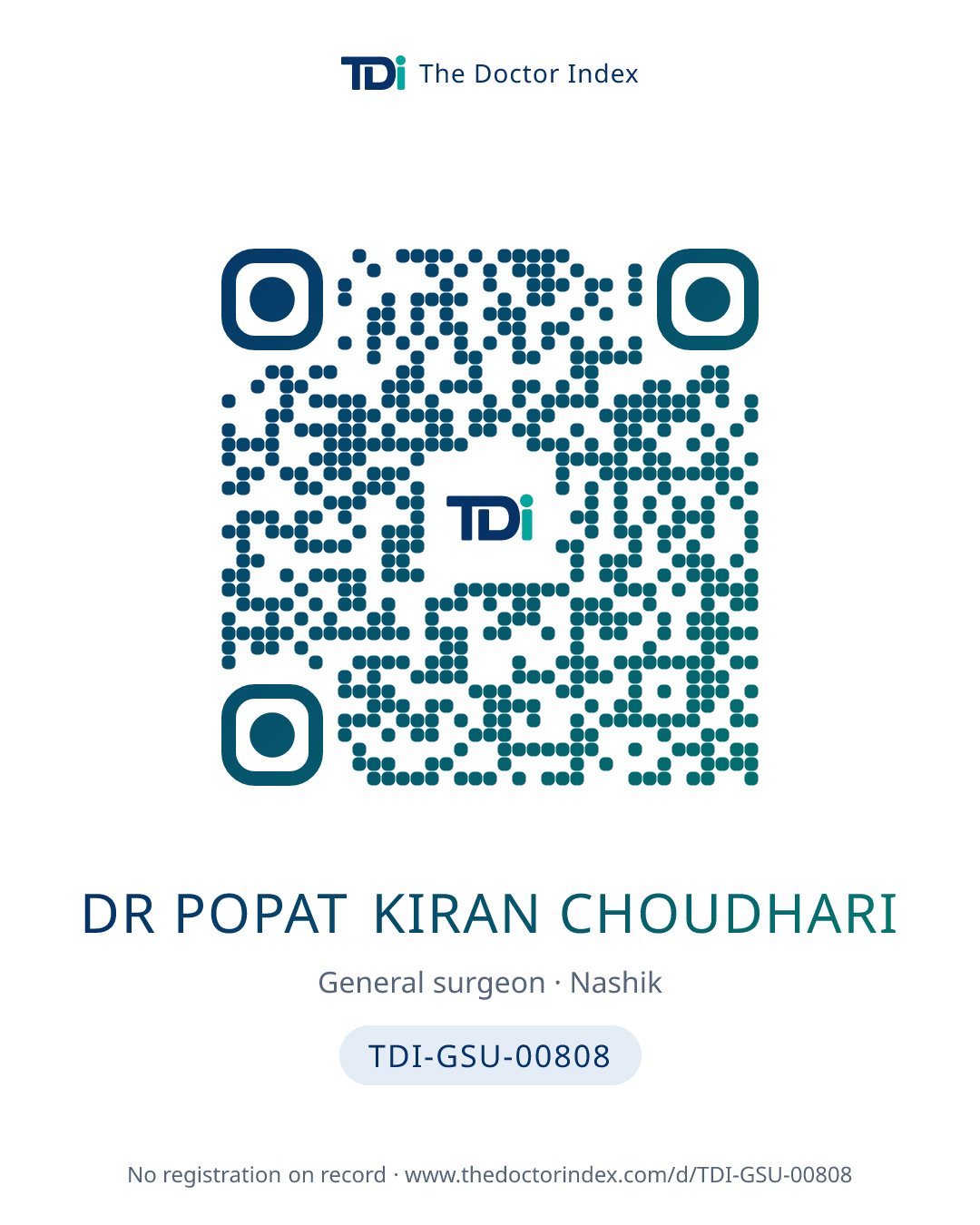 QR card for Dr Popat Kiran Choudhari, TDI-GSU-00808