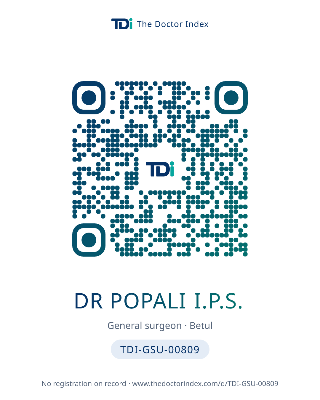 QR card for Dr Popali I.P.S., TDI-GSU-00809