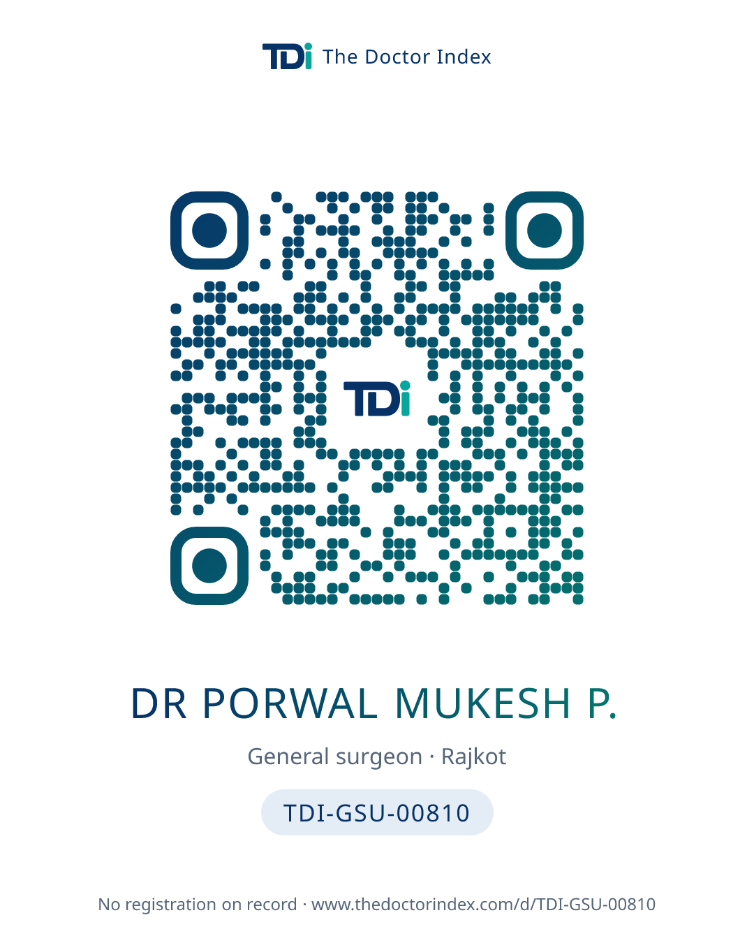 QR card for Dr Porwal Mukesh P., TDI-GSU-00810