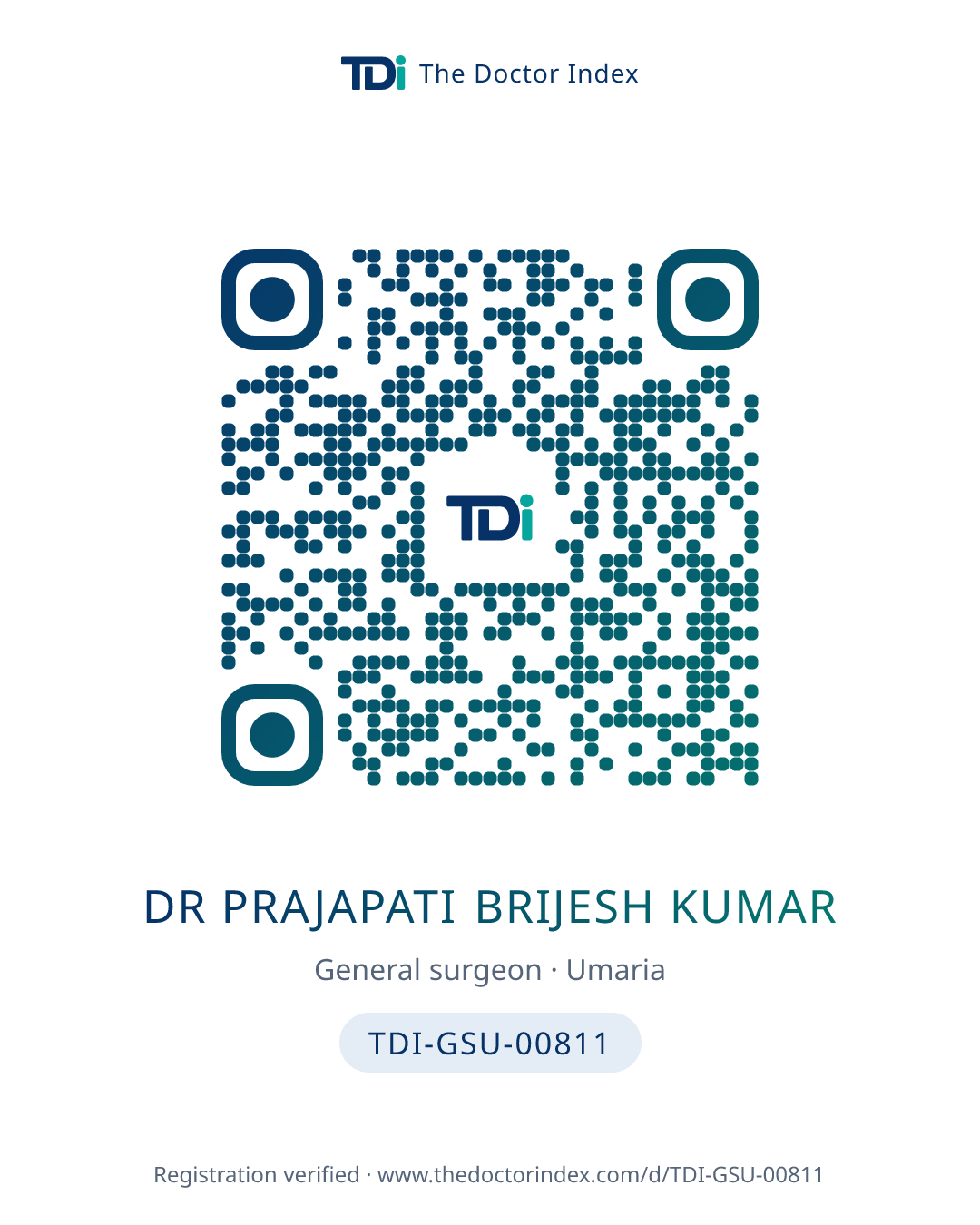 QR card for Dr Prajapati Brijesh Kumar, TDI-GSU-00811