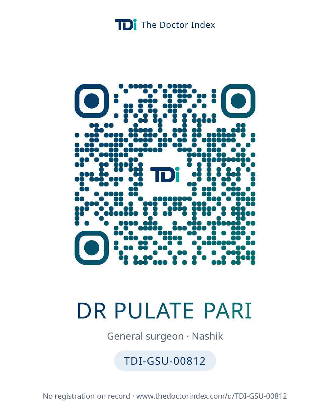 QR card for Dr Pulate Pari, TDI-GSU-00812