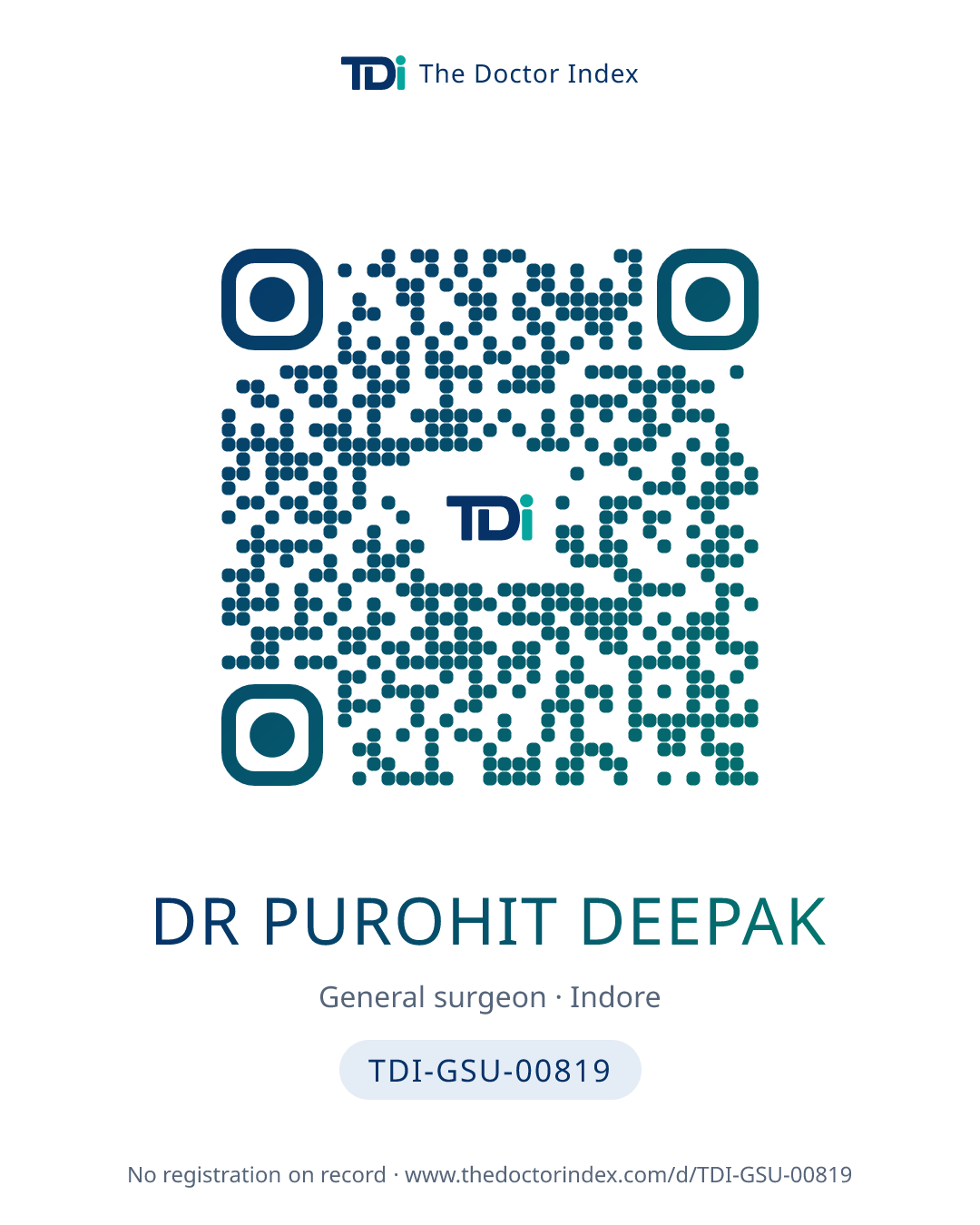 QR card for Dr Purohit Deepak, TDI-GSU-00819