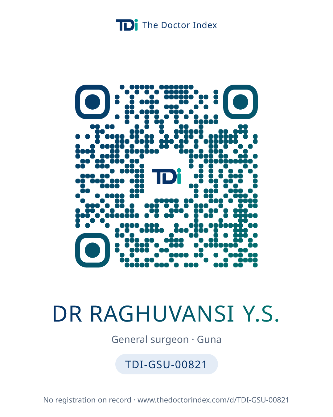 QR card for Dr Raghuvansi Y.S., TDI-GSU-00821