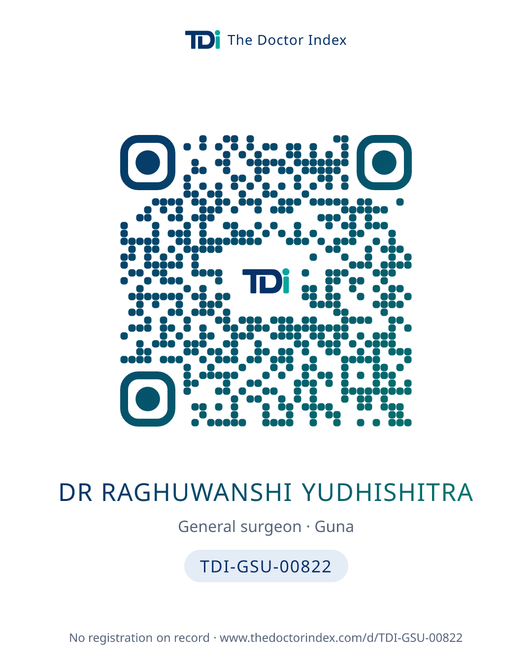 QR card for Dr Raghuwanshi Yudhishitra, TDI-GSU-00822