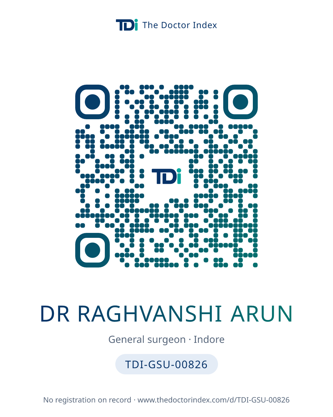 QR card for Dr Raghvanshi Arun, TDI-GSU-00826