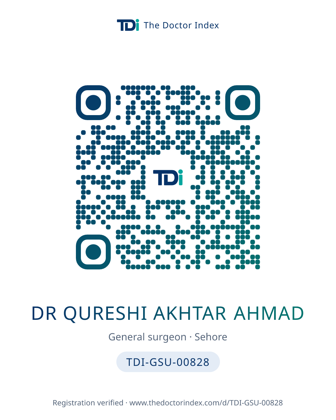 QR card for Dr Qureshi Akhtar Ahmad, TDI-GSU-00828