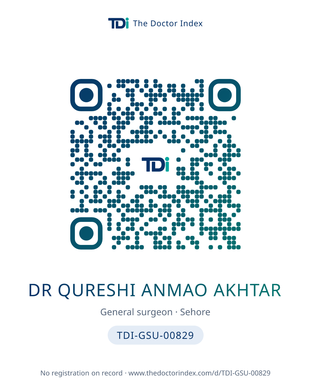 QR card for Dr Qureshi Anmao Akhtar, TDI-GSU-00829