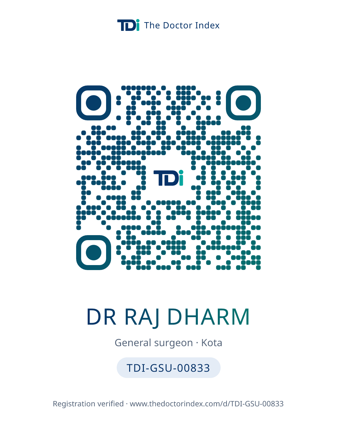 QR card for Dr Raj Dharm, TDI-GSU-00833