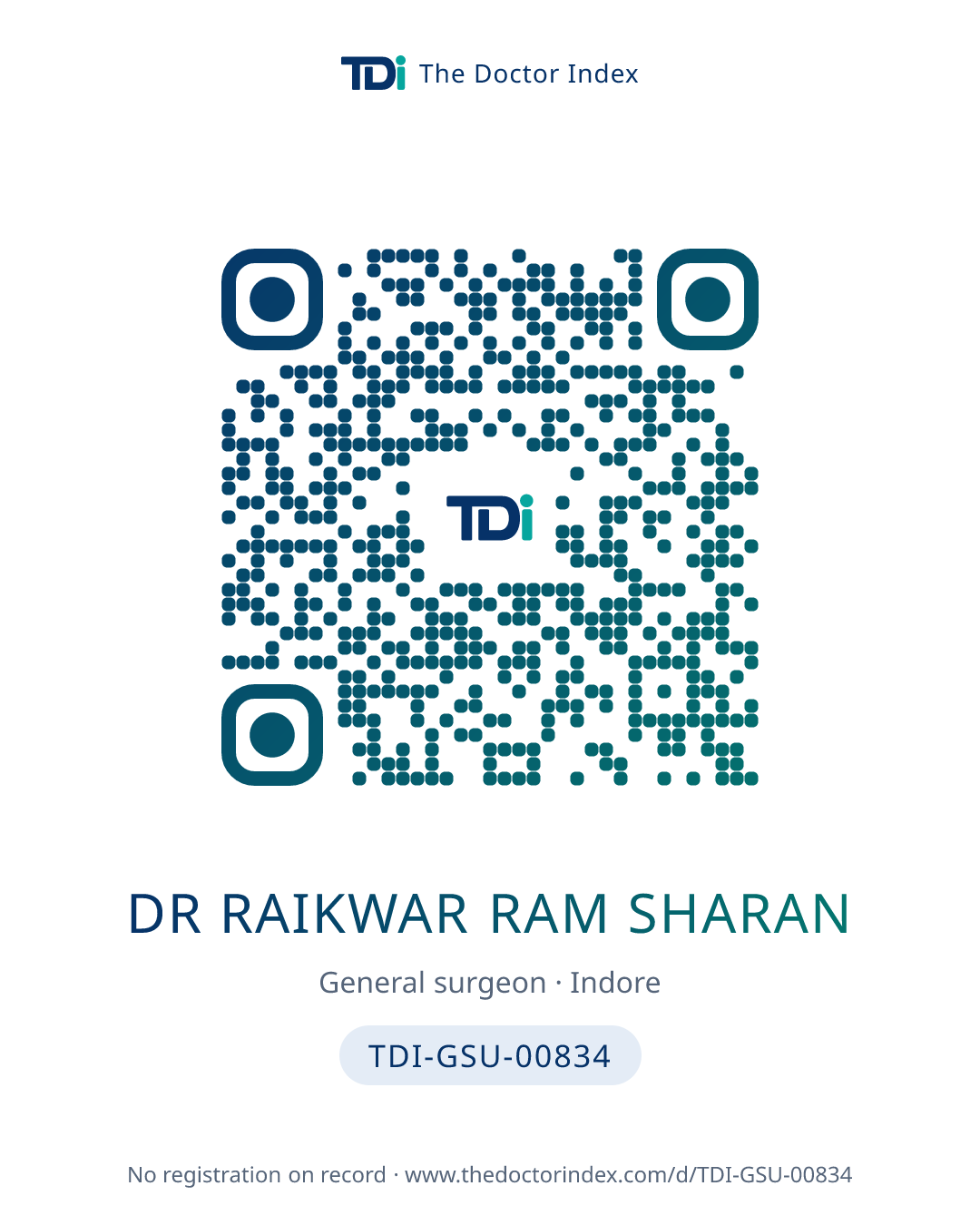 QR card for Dr Raikwar Ram Sharan, TDI-GSU-00834