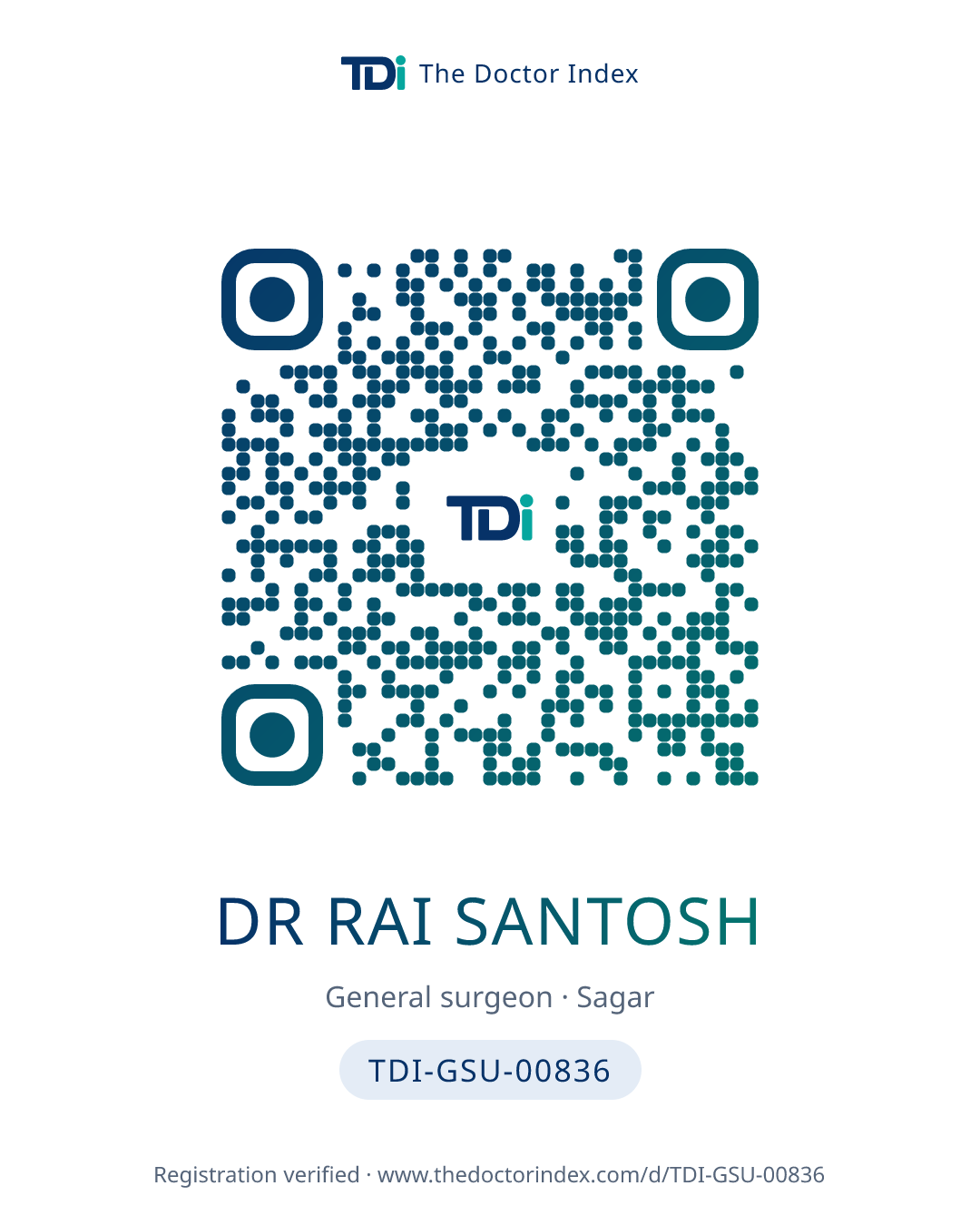 QR card for Dr Rai Santosh, TDI-GSU-00836