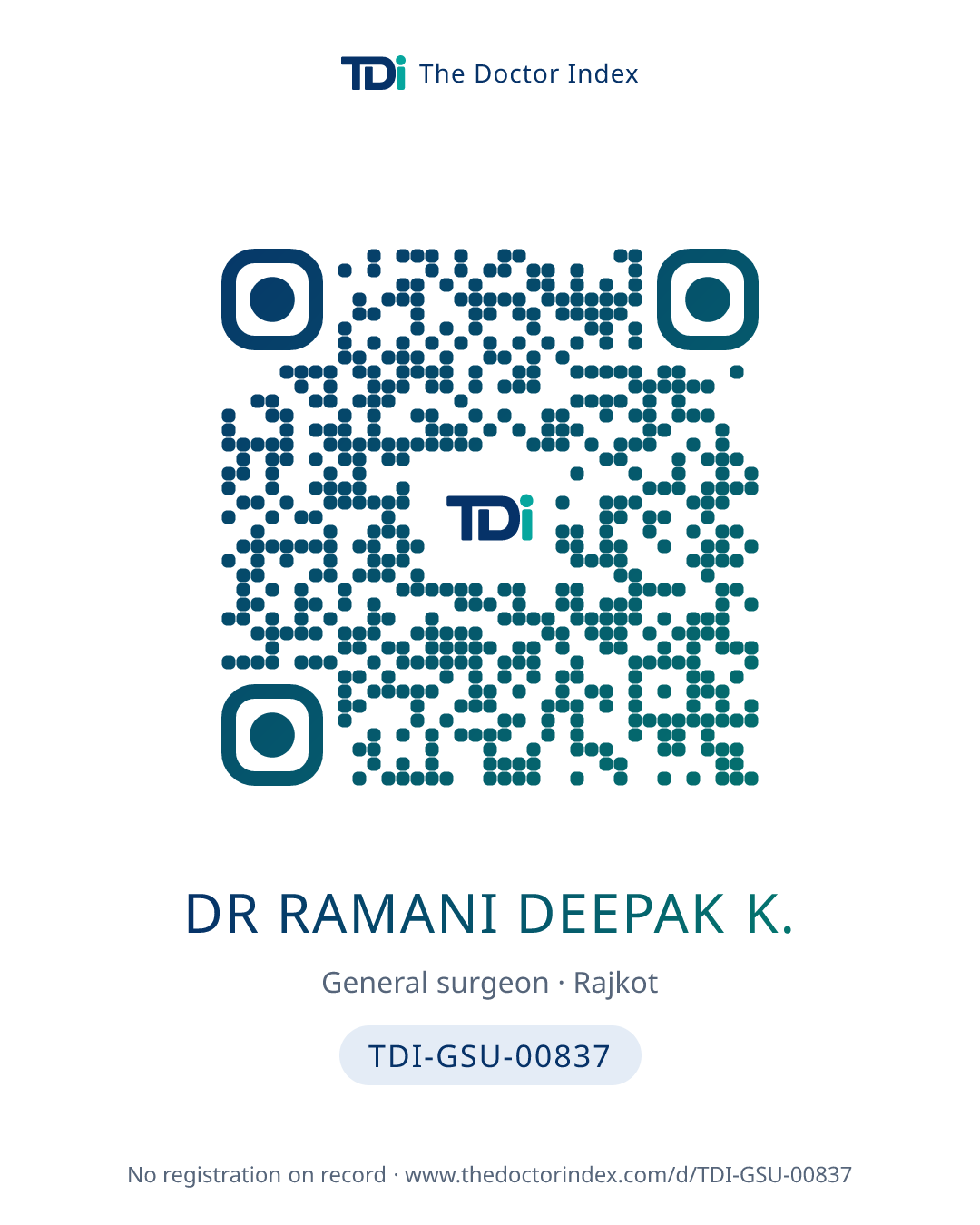 QR card for Dr Ramani Deepak K., TDI-GSU-00837