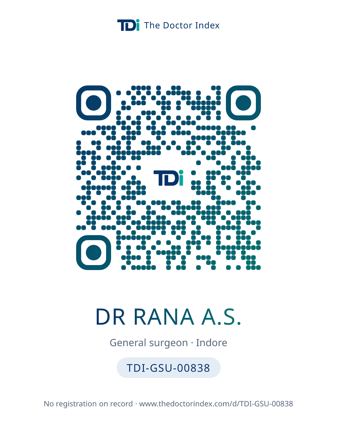 QR card for Dr Rana A.S., TDI-GSU-00838