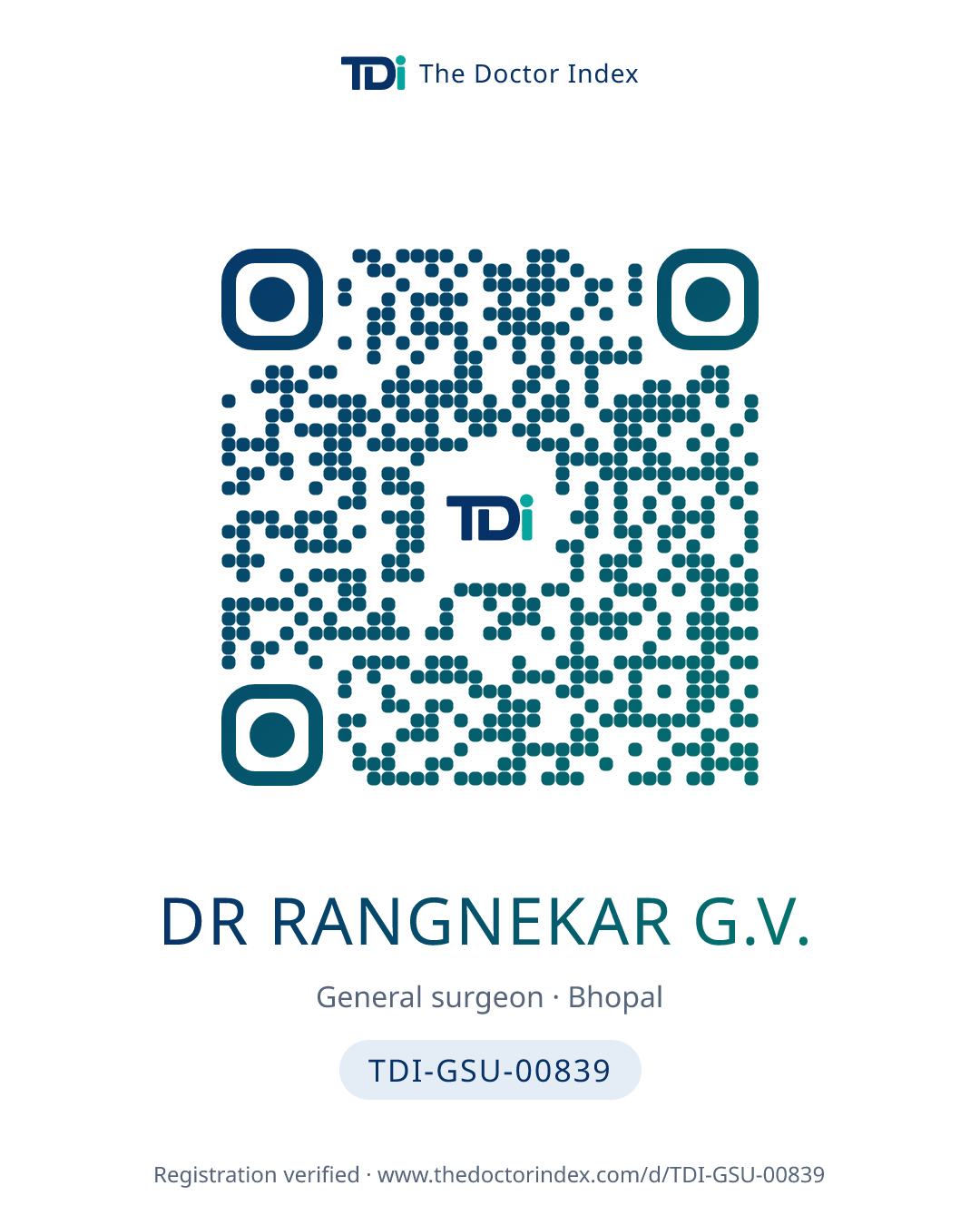 QR card for Dr Rangnekar G.V., TDI-GSU-00839