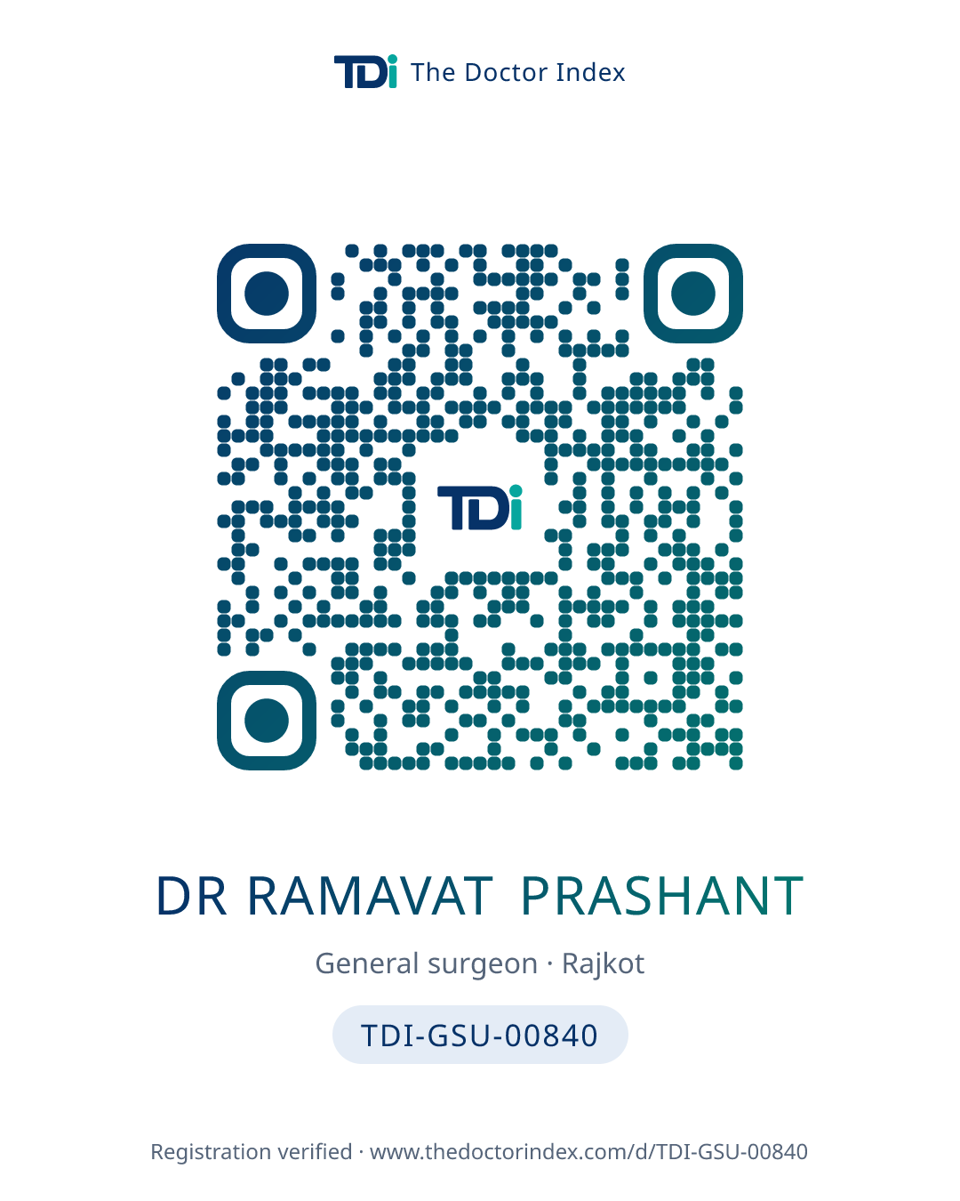 QR card for Dr Ramavat Prashant, TDI-GSU-00840
