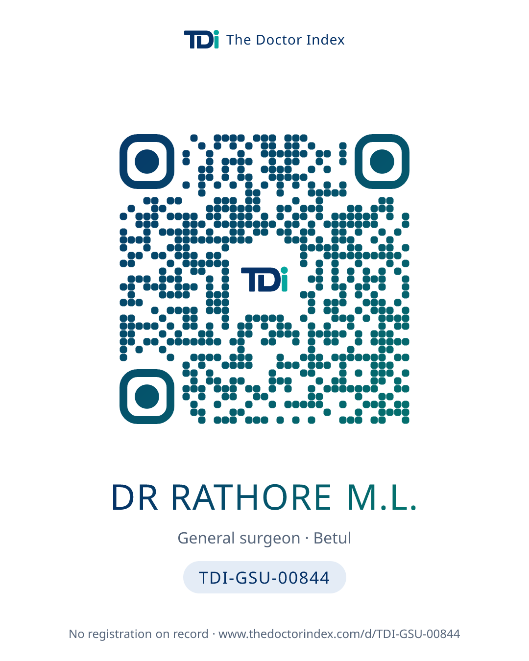 QR card for Dr Rathore M.L., TDI-GSU-00844