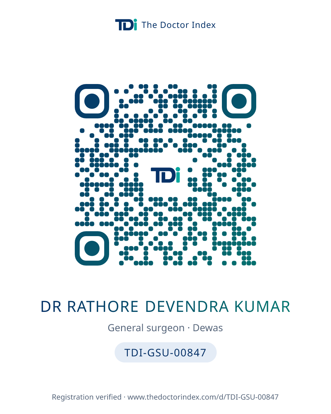 QR card for Dr Rathore Devendra Kumar, TDI-GSU-00847