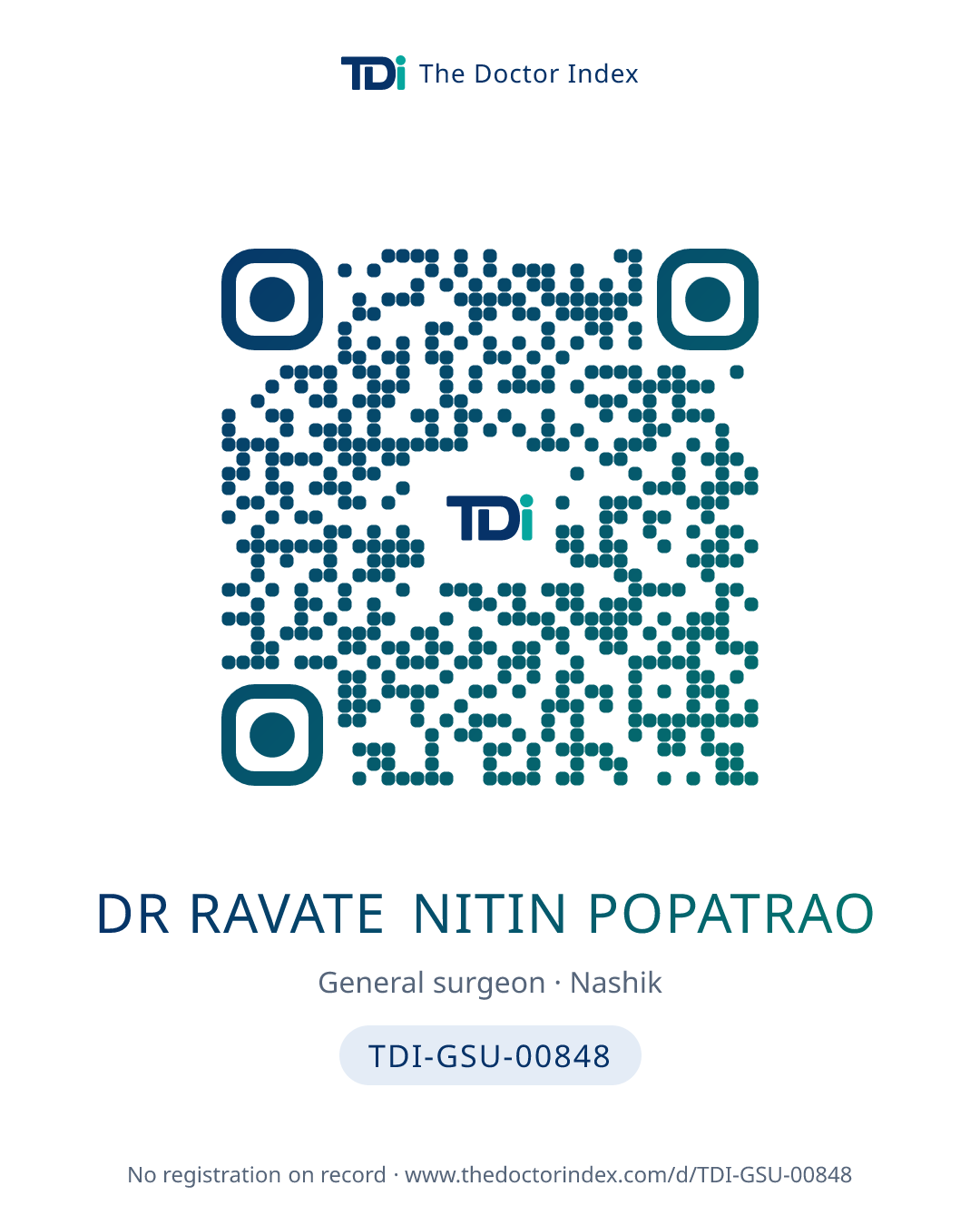 QR card for Dr Ravate Nitin Popatrao, TDI-GSU-00848