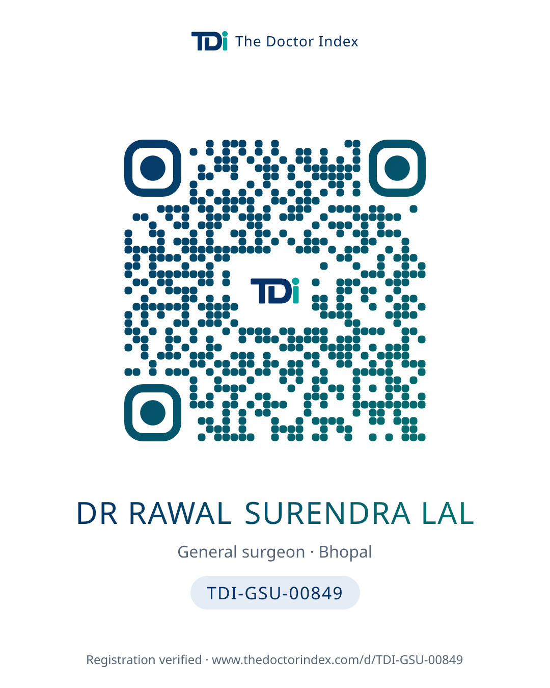 QR card for Dr Rawal Surendra Lal, TDI-GSU-00849