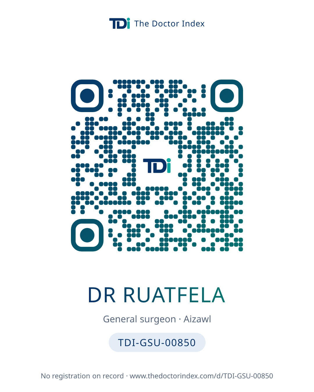 QR card for Dr Ruatfela, TDI-GSU-00850