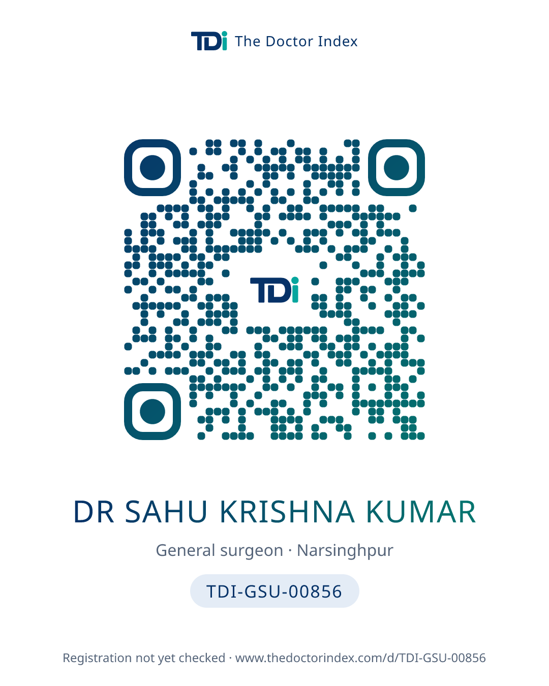 QR card for Dr Sahu Krishna Kumar, TDI-GSU-00856