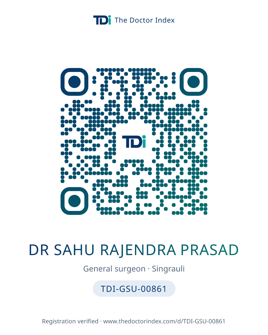 QR card for Dr Sahu Rajendra Prasad, TDI-GSU-00861