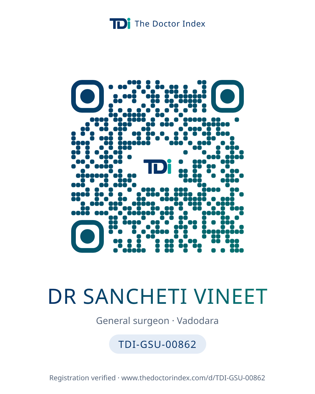 QR card for Dr Sancheti Vineet, TDI-GSU-00862