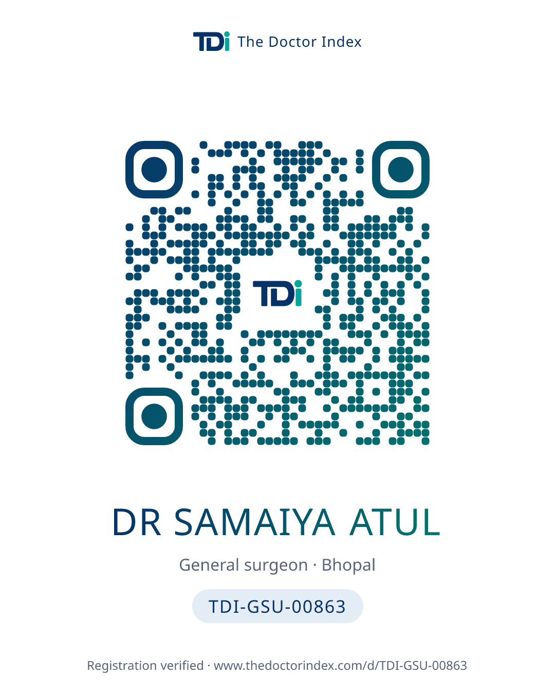 QR card for Dr Samaiya Atul, TDI-GSU-00863