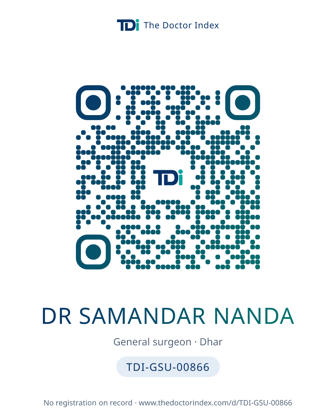 QR card for Dr Samandar Nanda, TDI-GSU-00866