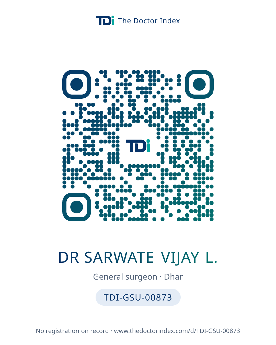 QR card for Dr Sarwate Vijay L., TDI-GSU-00873
