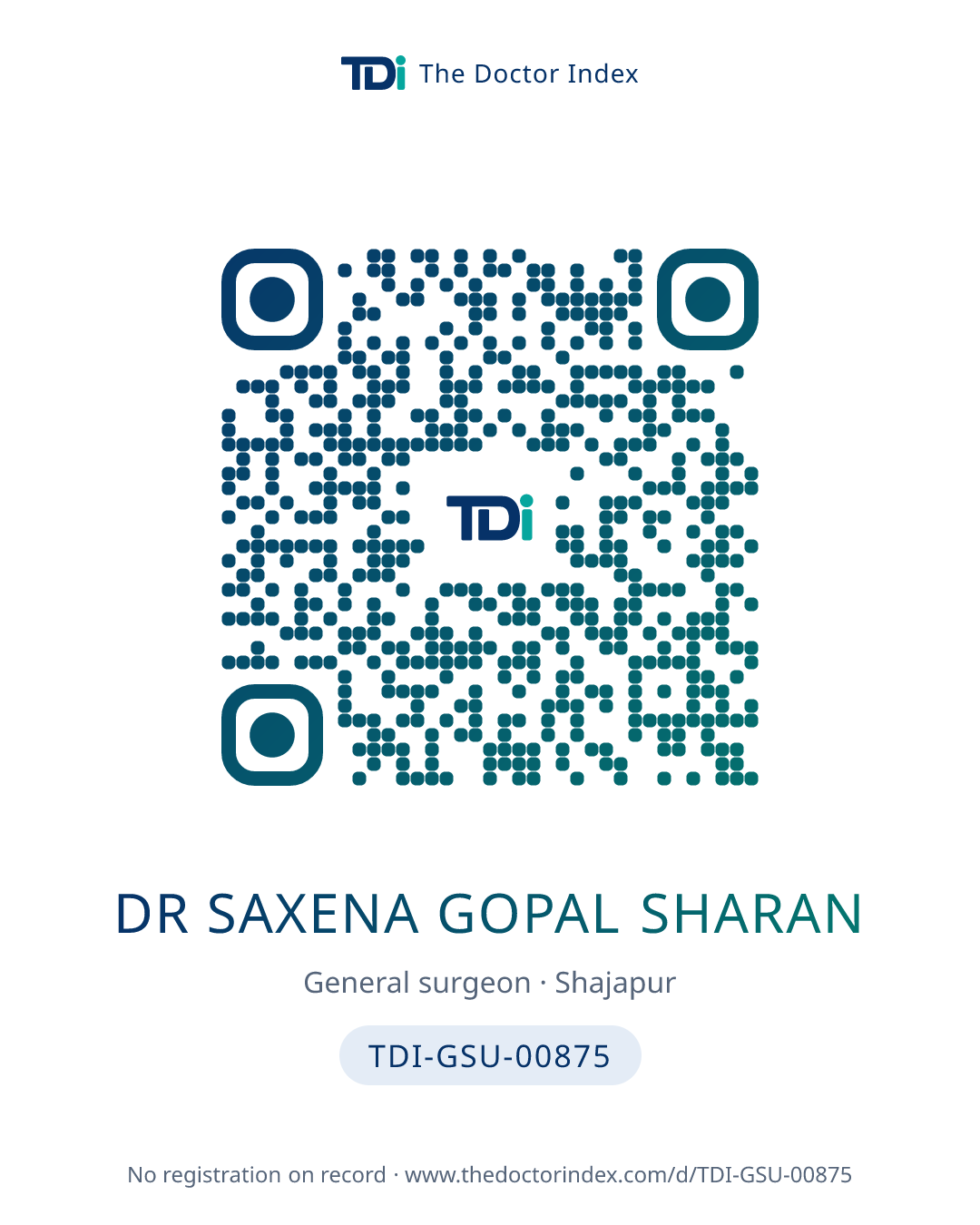 QR card for Dr Saxena Gopal Sharan, TDI-GSU-00875