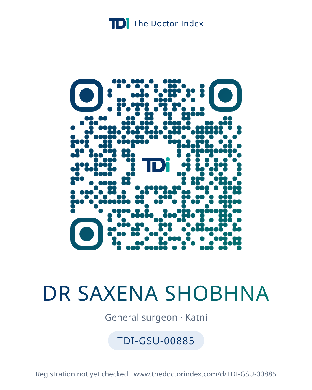 QR card for Dr Saxena Shobhna, TDI-GSU-00885