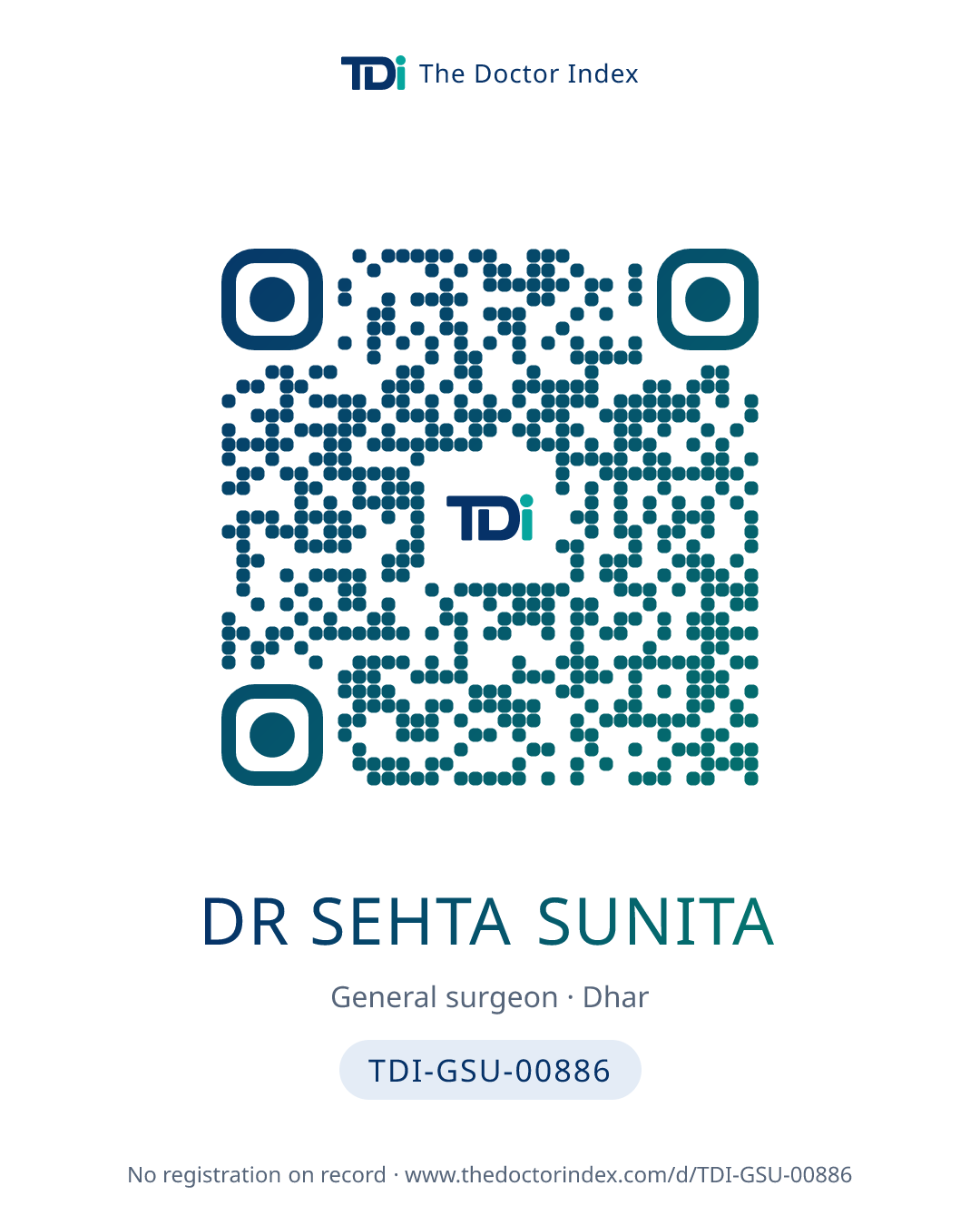 QR card for Dr Sehta Sunita, TDI-GSU-00886