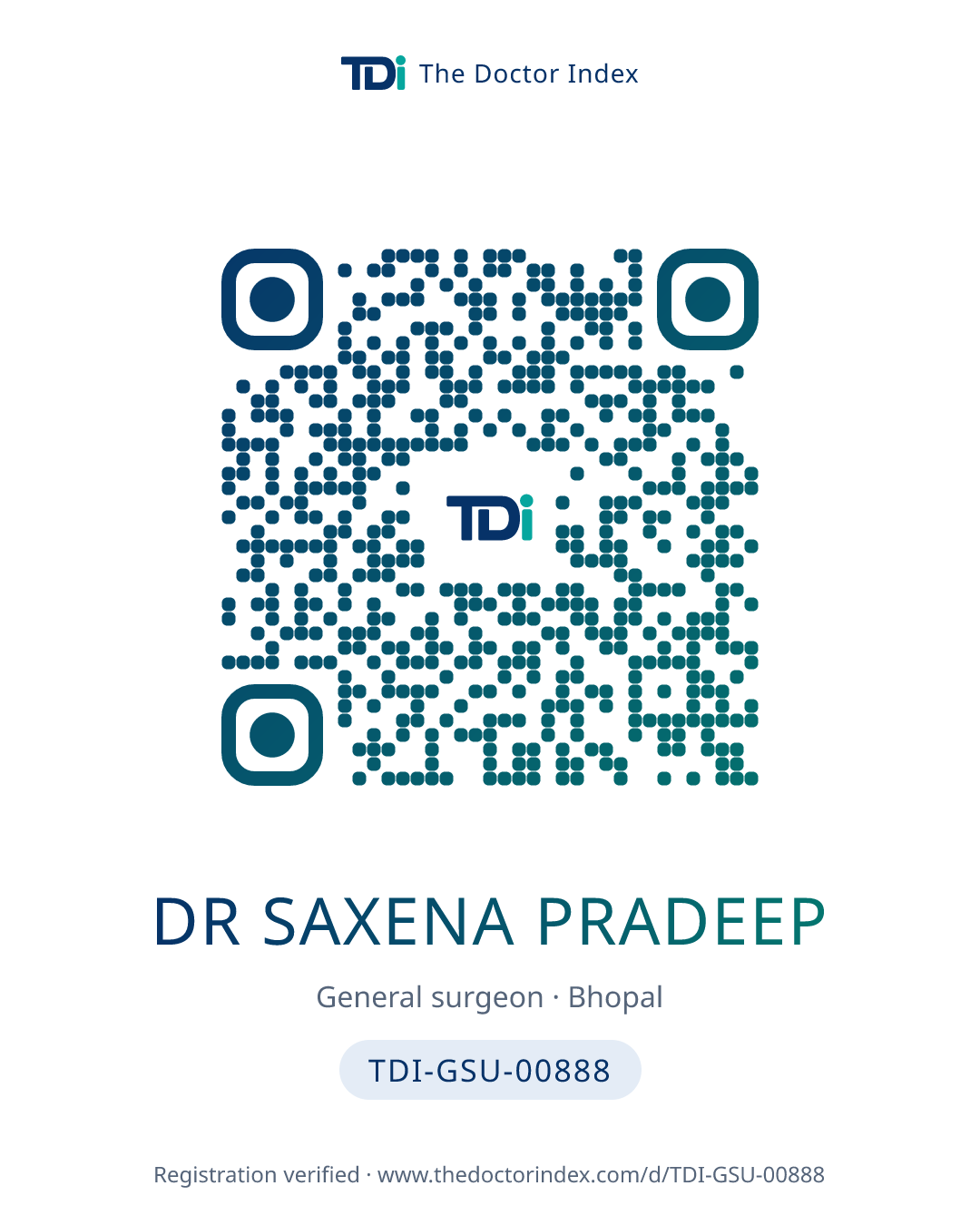 QR card for Dr Saxena Pradeep, TDI-GSU-00888
