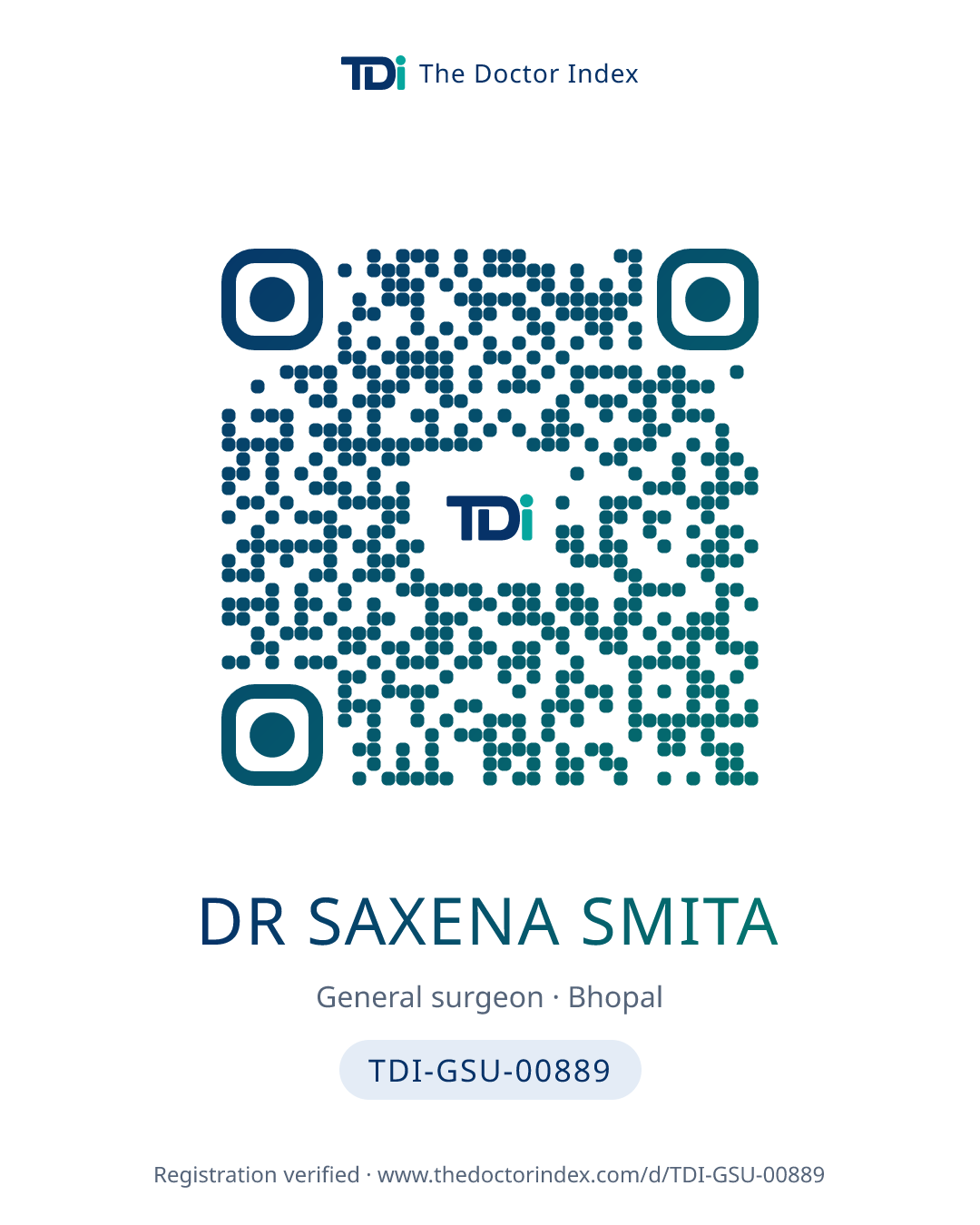QR card for Dr Saxena Smita, TDI-GSU-00889