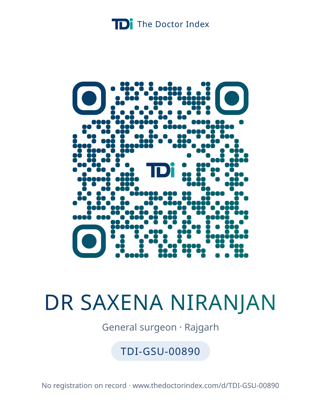 QR card for Dr Saxena Niranjan, TDI-GSU-00890