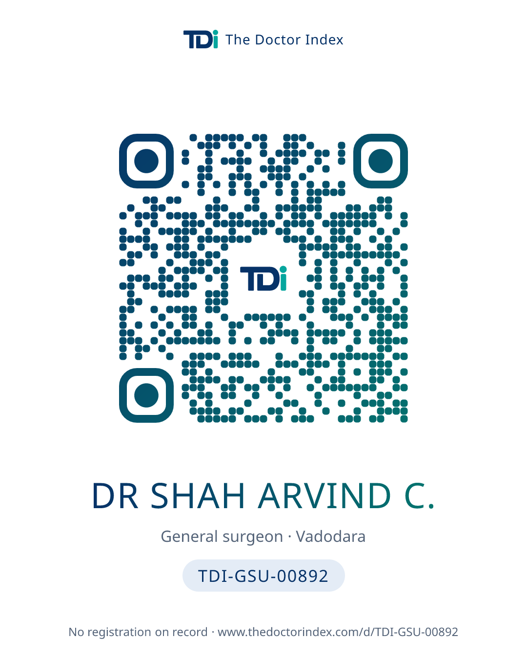 QR card for Dr Shah Arvind C., TDI-GSU-00892