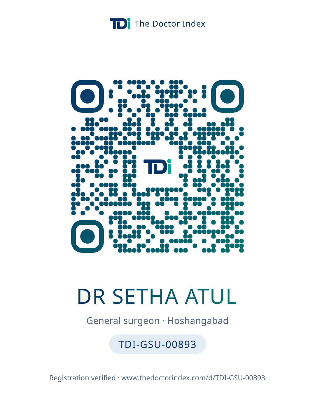 QR card for Dr Setha Atul, TDI-GSU-00893
