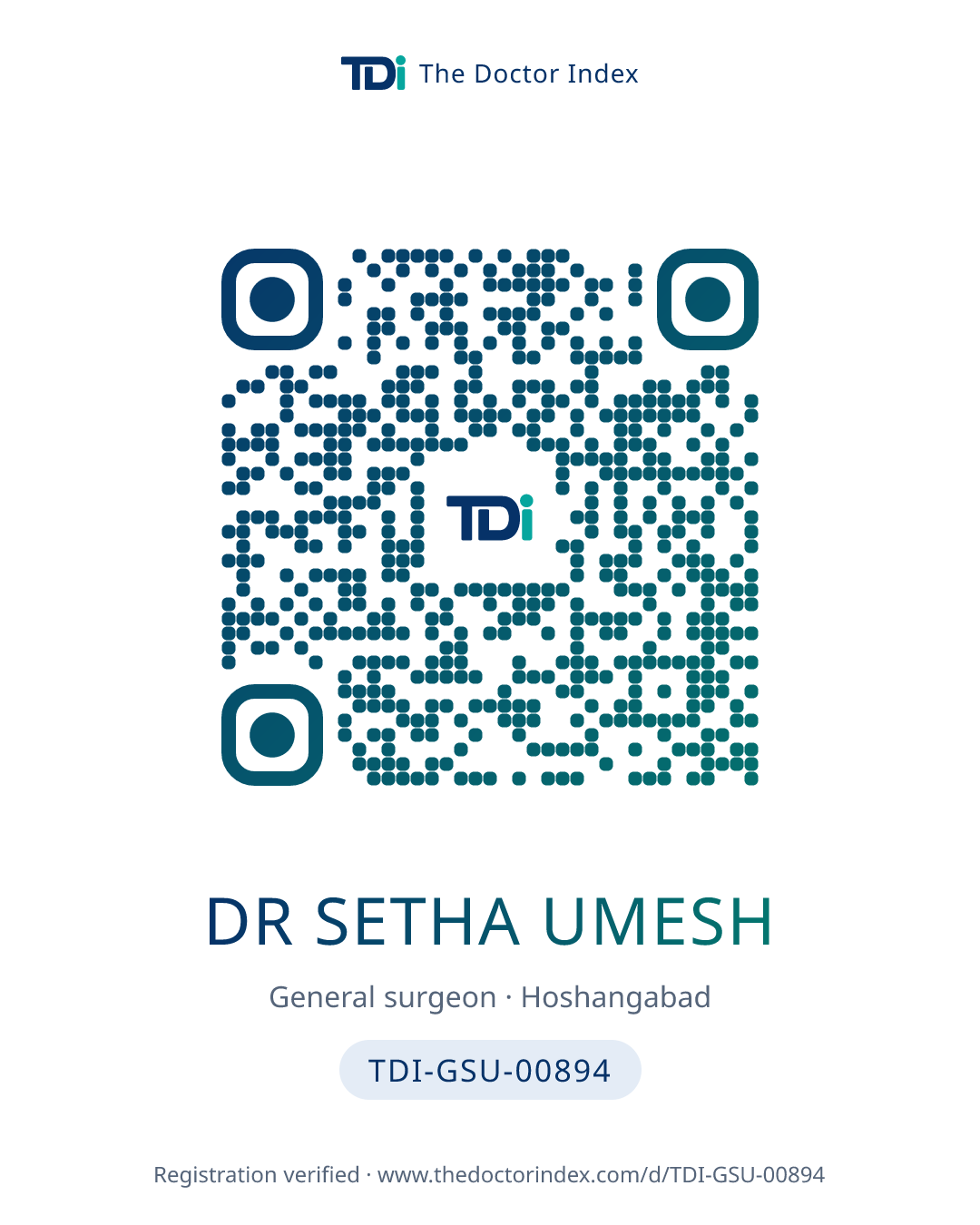 QR card for Dr Setha Umesh, TDI-GSU-00894