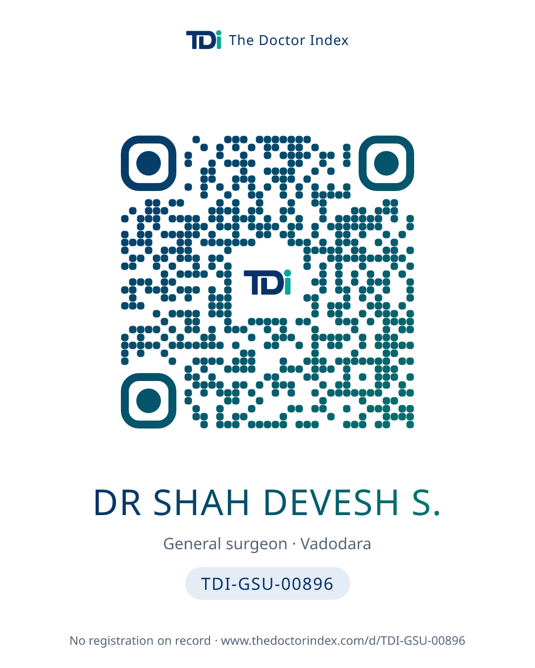 QR card for Dr Shah Devesh S., TDI-GSU-00896