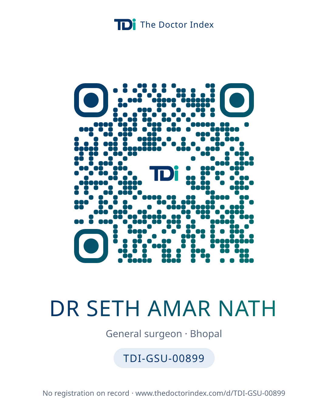 QR card for Dr Seth Amar Nath, TDI-GSU-00899