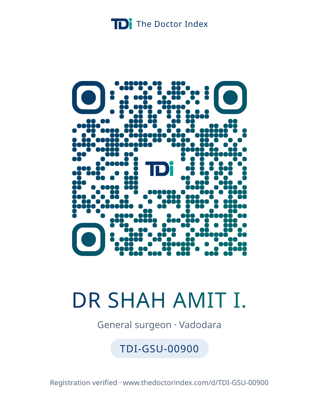 QR card for Dr Shah Amit I., TDI-GSU-00900