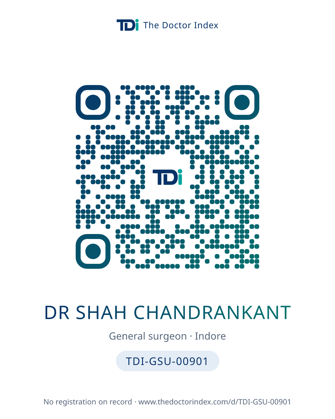QR card for Dr Shah Chandrankant, TDI-GSU-00901