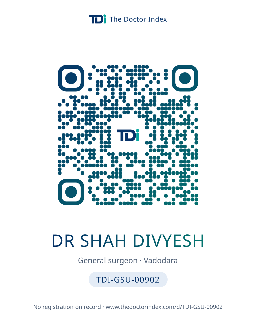 QR card for Dr Shah Divyesh, TDI-GSU-00902