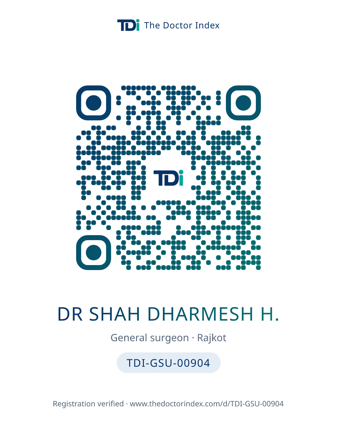 QR card for Dr Shah Dharmesh H., TDI-GSU-00904