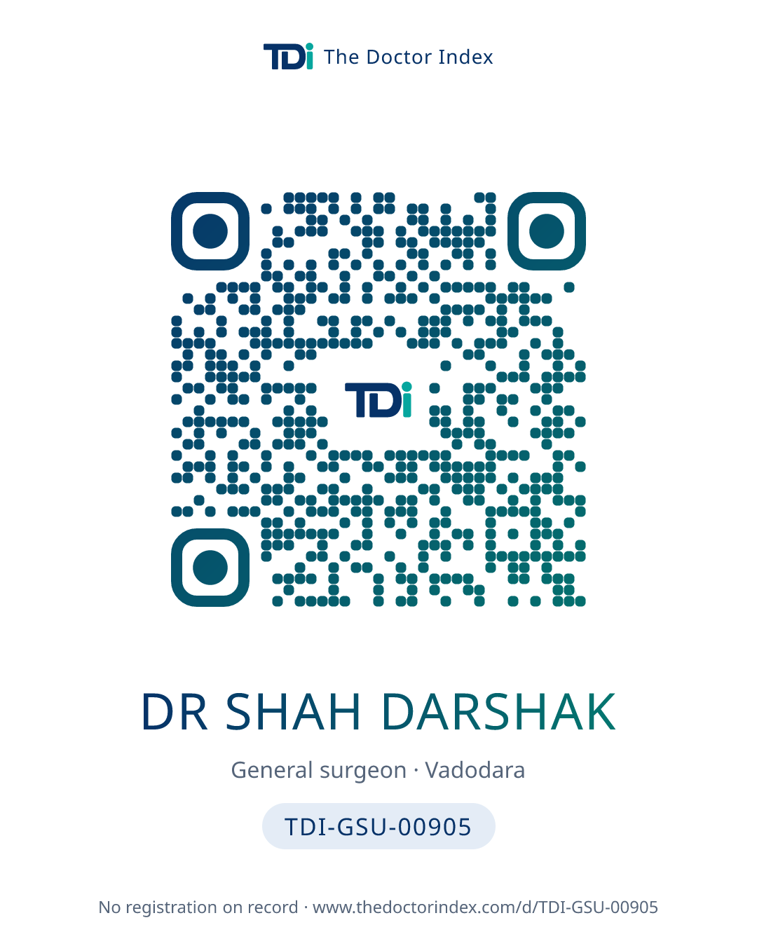 QR card for Dr Shah Darshak, TDI-GSU-00905