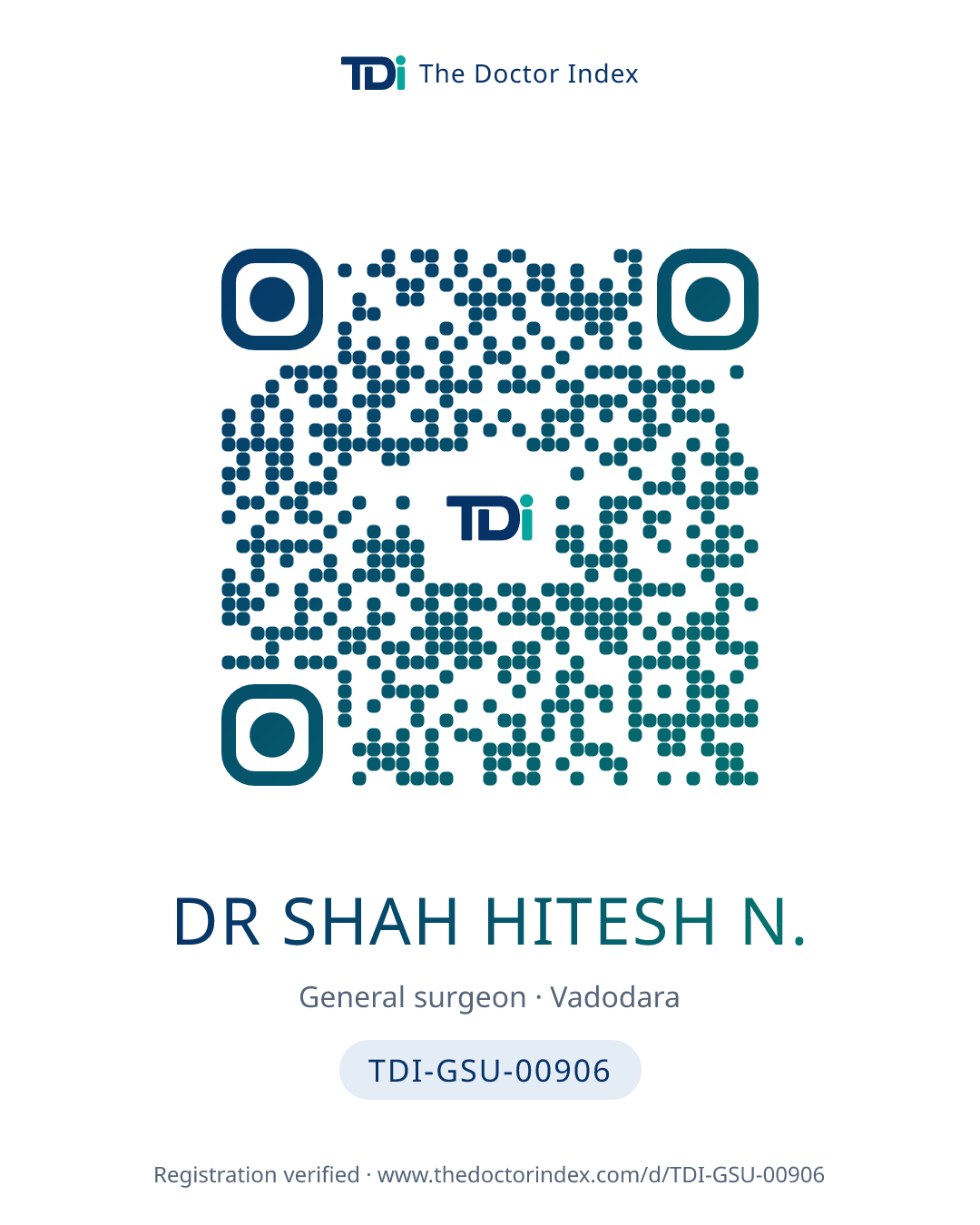 QR card for Dr Shah Hitesh N., TDI-GSU-00906