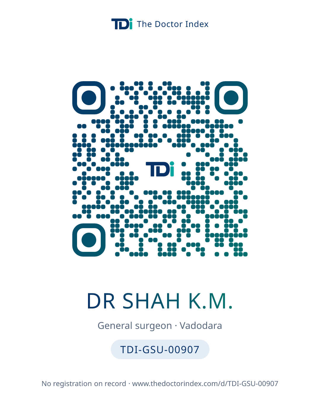 QR card for Dr Shah K.M., TDI-GSU-00907